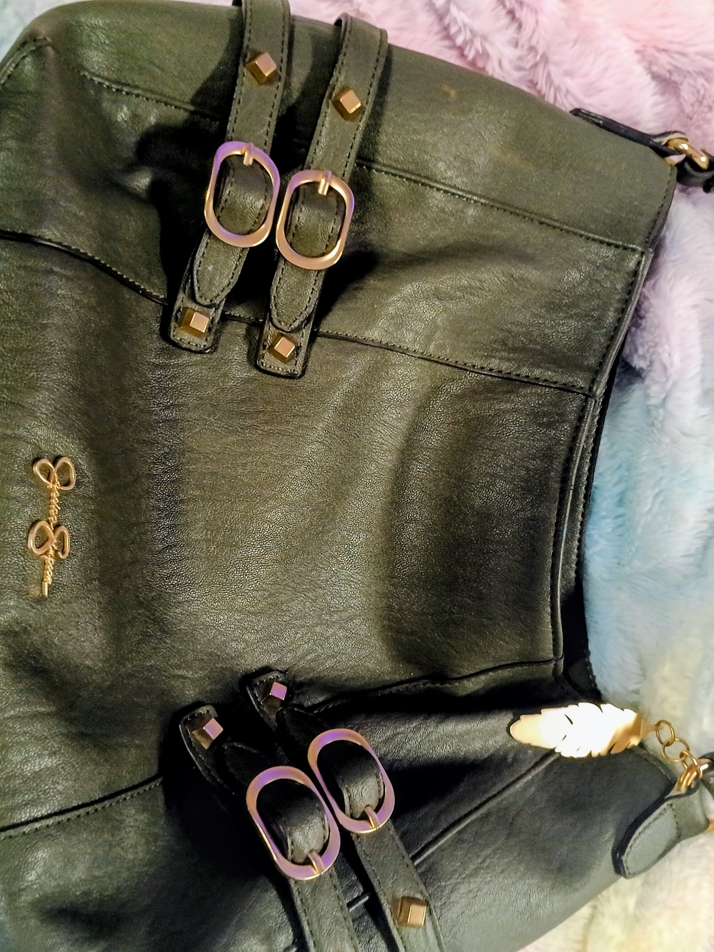 Jessica Simpson Green Handbag with Leopard-Print Lining
